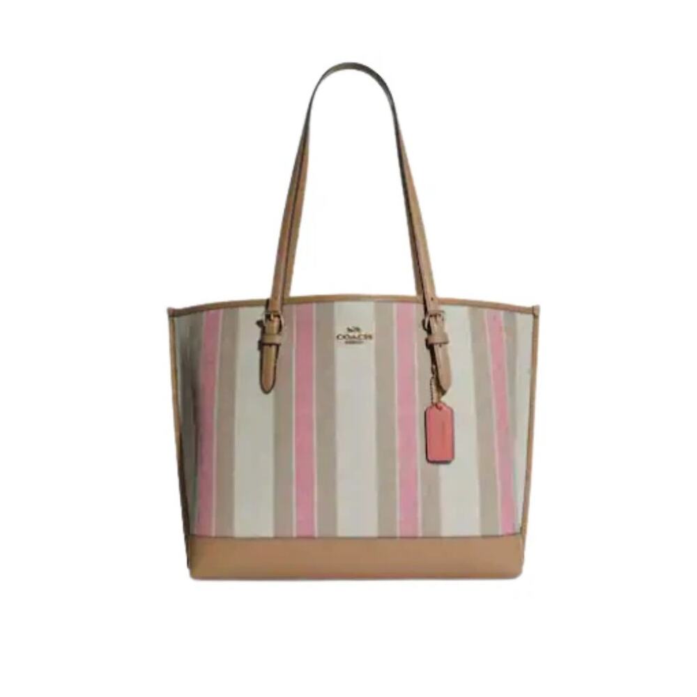 COACH MOLLIE TOTE IN SIGNATURE JACQUARD WITH STRIPES PINK TAFFY & GOLD NEW - Picture 5 of 7